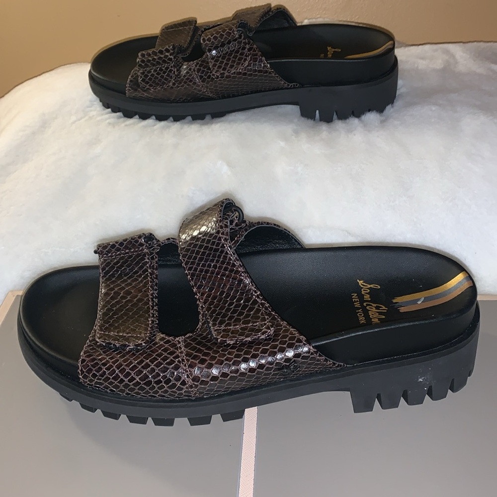 🇺🇸 Brown Lug Soles ELIANA Snake Print Leather Platform Sandals NWOB 8.5 - Picture 12 of 14